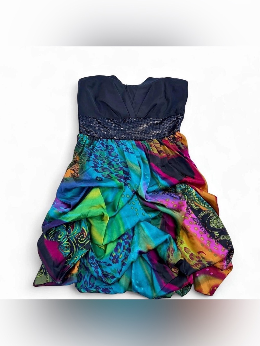 Studio Y Bright Strapless Sequin Waist Multi‑Color 2000s Party Dress 5/6